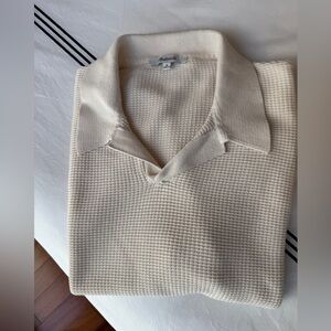 Madewell Men's Knit Johnny-Collar Polo in Cream (Medium)